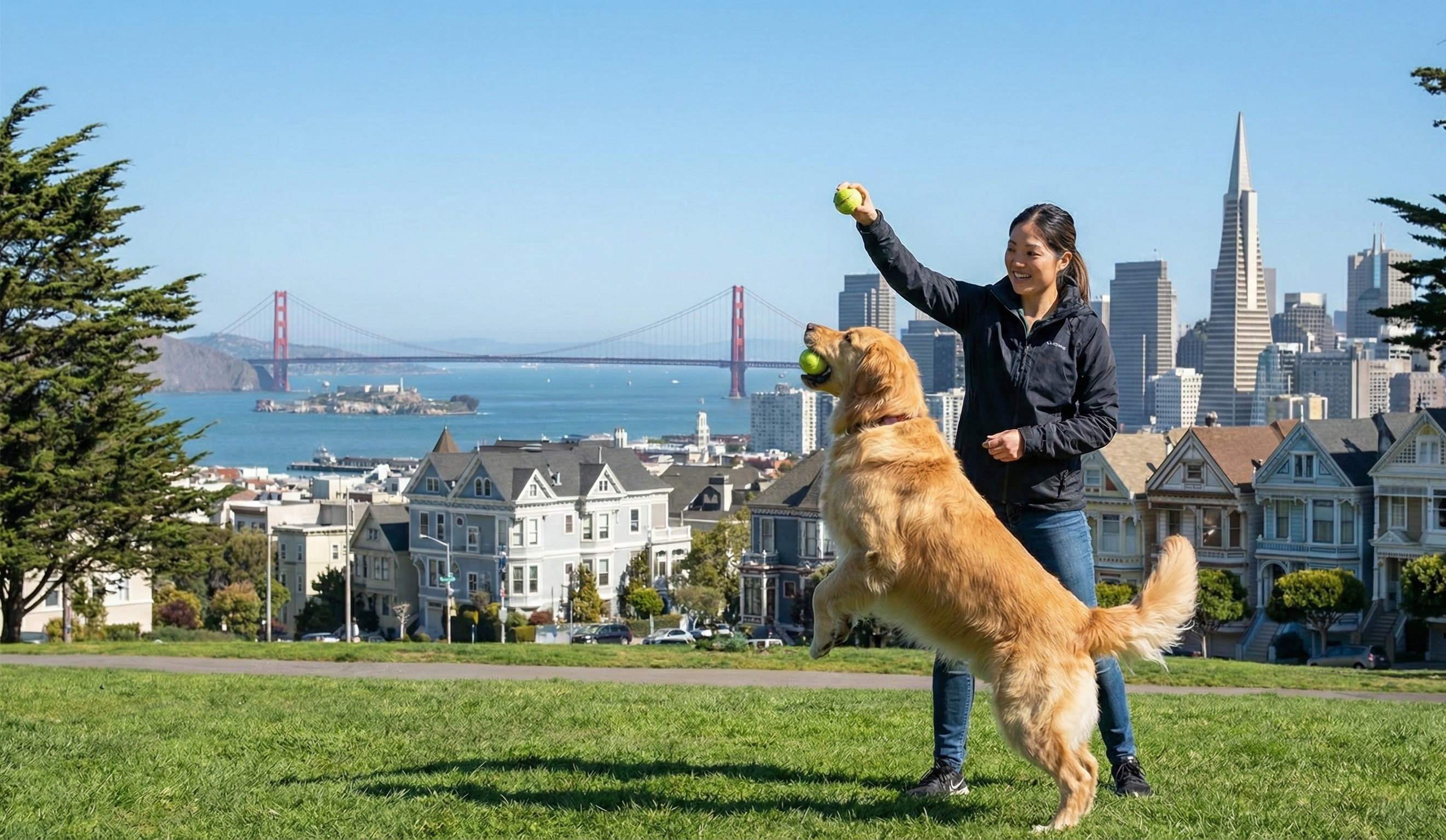 Dog playing fetch with trainer